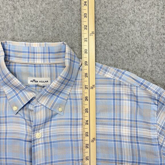 Peter Millar Button-Down Shirt Men’s XL Light Blue Plaid Long Sleeve - Picture 14 of 16